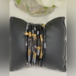2/$25 NEW Black Gray Leopard beads chain women vegan leather bracelet trendy